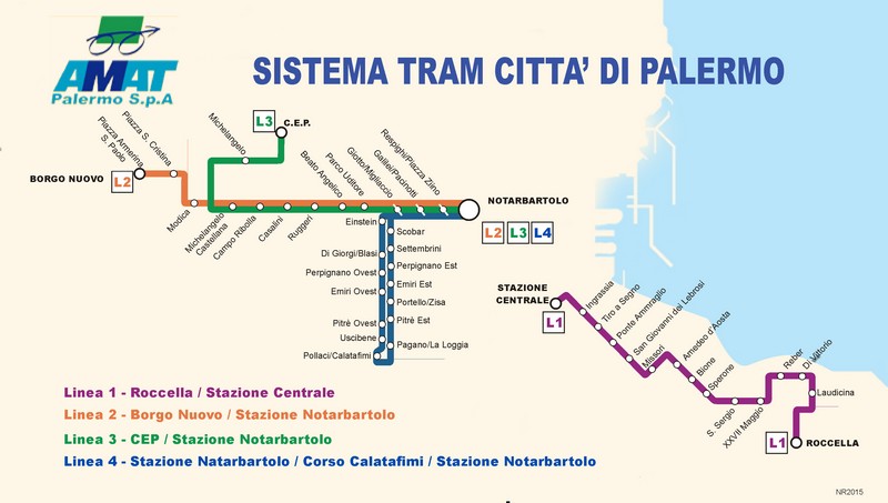 Mappa della rete tranviaria di Palermo